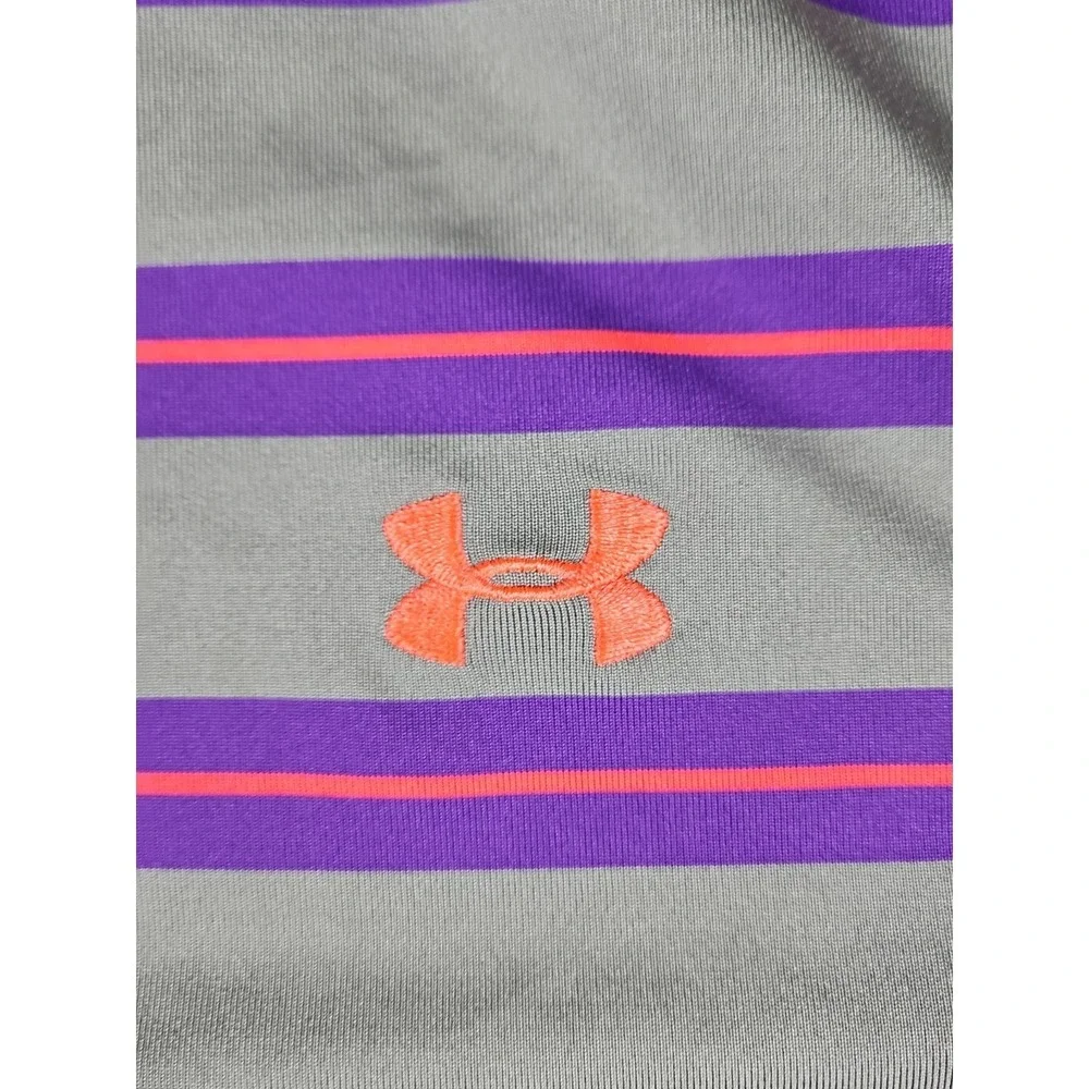 Under Armour Heat‎ Gear Loose Golf Polo Shirt Mens Small Gray/Purple/Pink